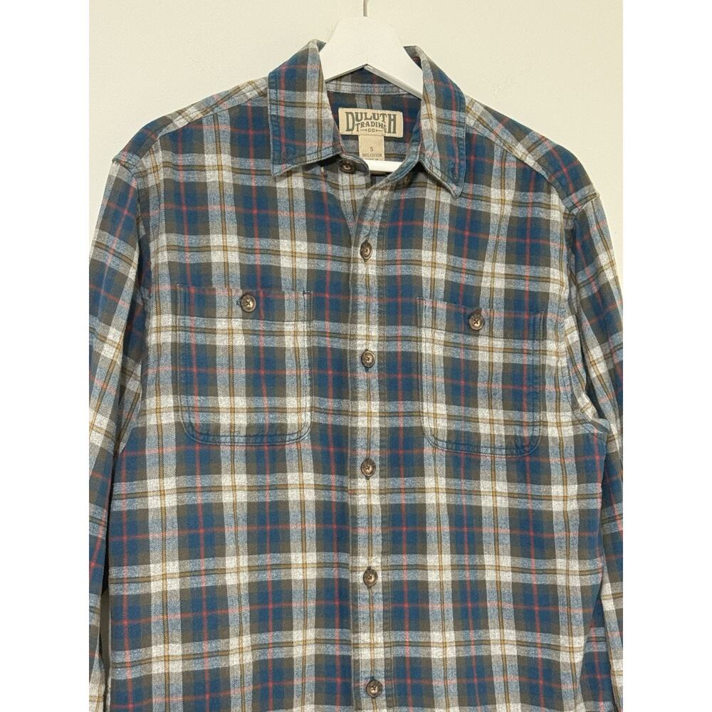Duluth Trading Co Button Down Shirt Men’s Blue Plaid Flannel Workwear Casual S - Picture 2 of 10